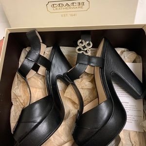 Coach Black Leather Platform Heels
